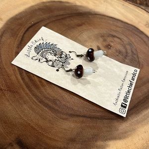 Handmade blown glass mushroom earrings